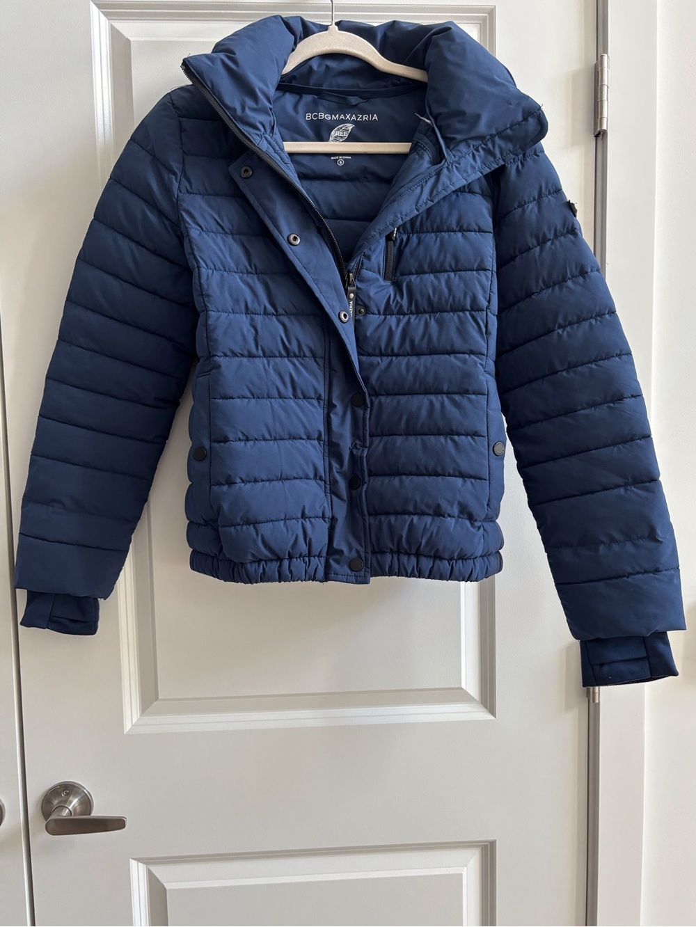 BCBGMaxAzria Cropped Navy Puffer Jacket